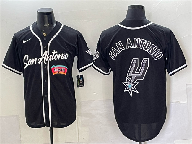 Men's Black San Antonio Spurs Team Big Logo Stitched Baseball Jersey